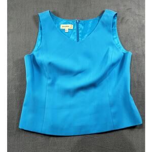Trousers Etc, Made in Hong Kong Linen Sleeveless Tank Blouse Blue Chevron Sz 14
